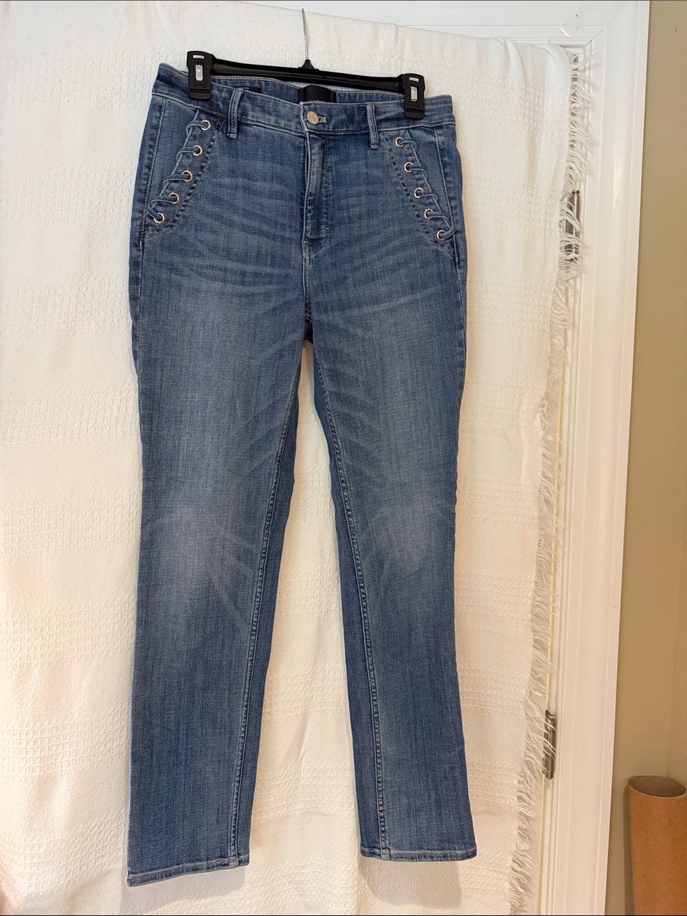 White House Black Market Lace-Up Pocket Skinny Jeans - Blue